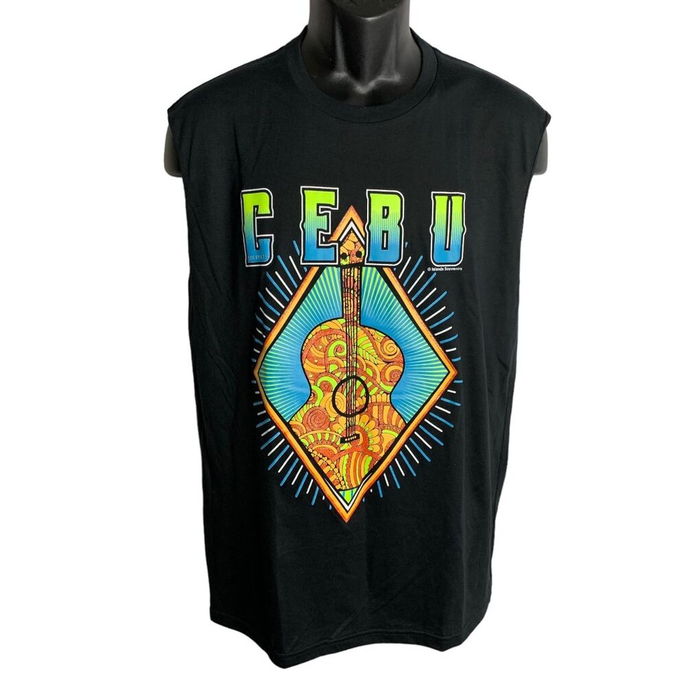 Islands Cebu Philippines Muscle Shirt M Black Guitar Graphic Tank Top Sleeveless